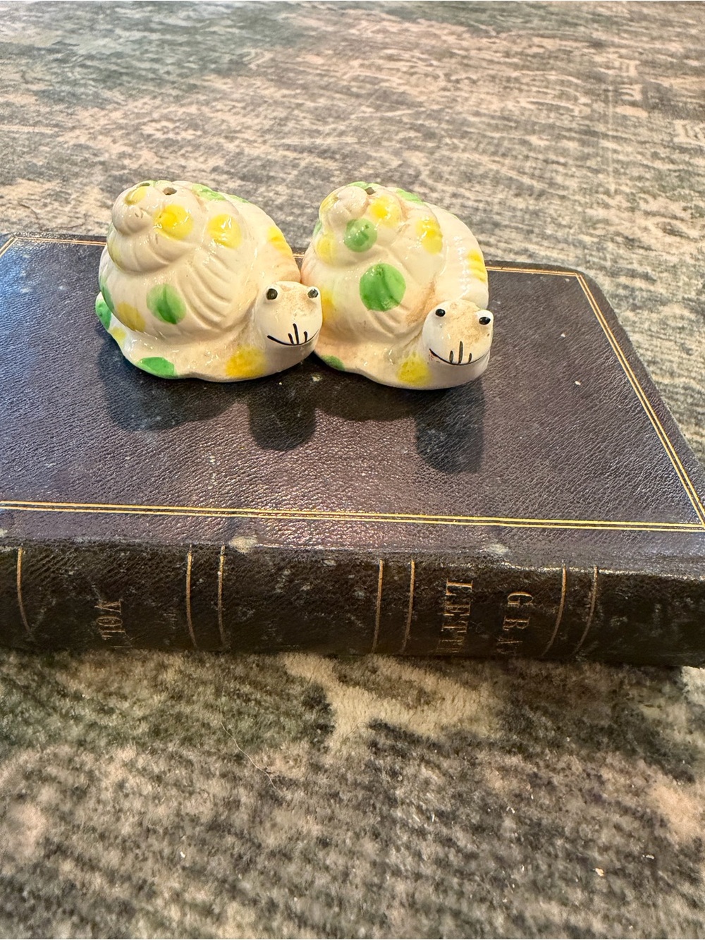 Vintage ceramic polka-dot snail salt and pepper shakers